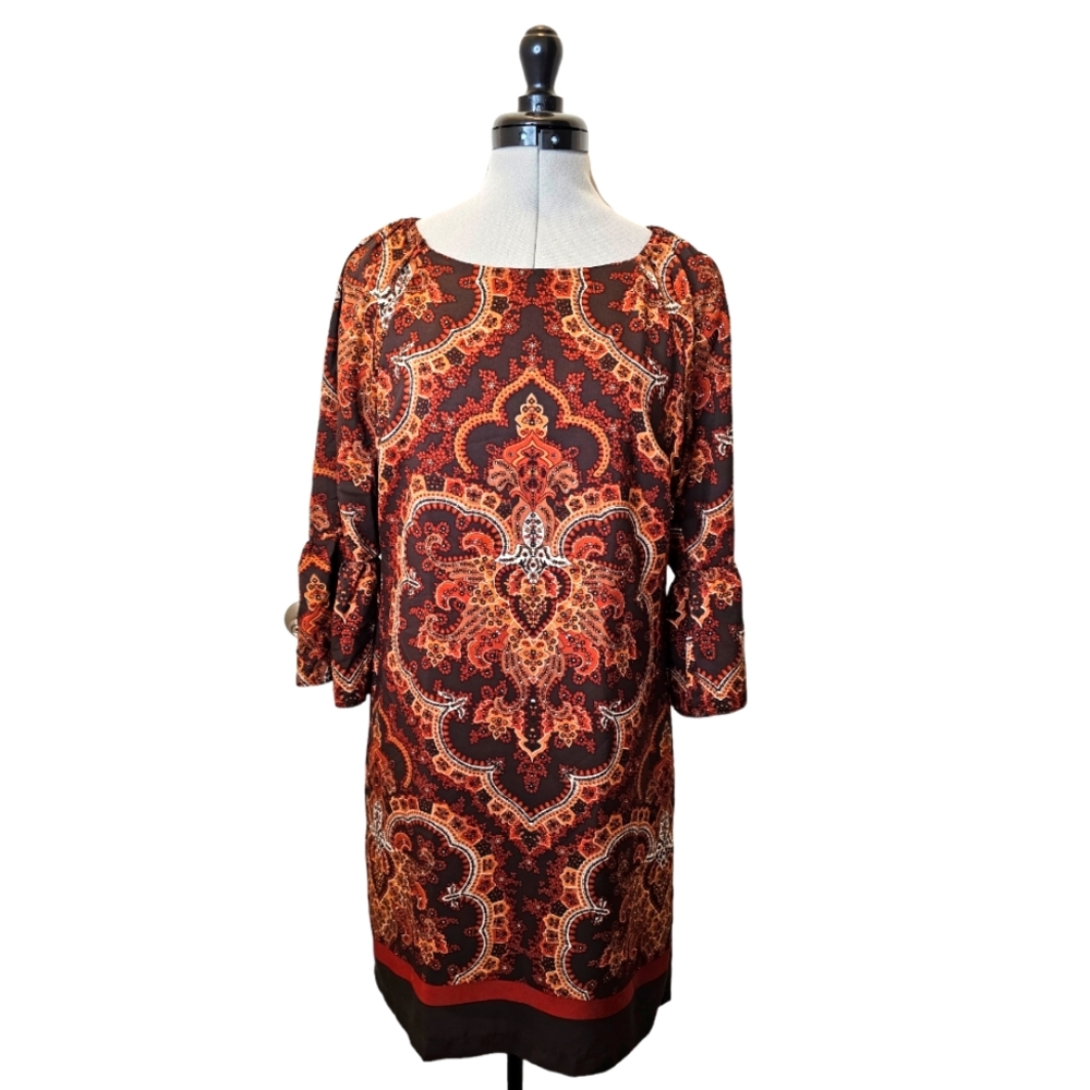 Paisley Brown, Orange, and White Lightweight Small Fall Dress (Size: S)